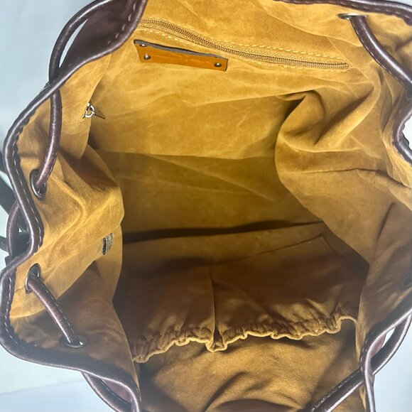 Patricia Nash Melrose Brushed Italian Nubuck Drawstring Bucket Bag Plum Key Fob - Picture 14 of 16